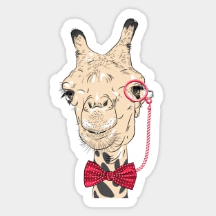 Giraffe hipster in eyeglasses and bowtie Sticker